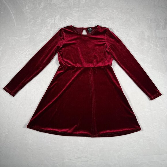 I.N.C. Dress Youth Girl Size L 14 Red Velvet Long Sleeve International Concepts